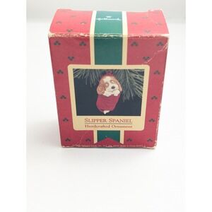Hallmark Ornament Slipper Spaniel Puppy Sleeping In Red Felt Slipper